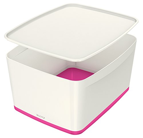 Leitz MyBox, Aufbewahrungsbox mit Deckel, Groß, Blickdicht, Weiß/Pink Metallic, Kunststoff, 52164023 von Leitz