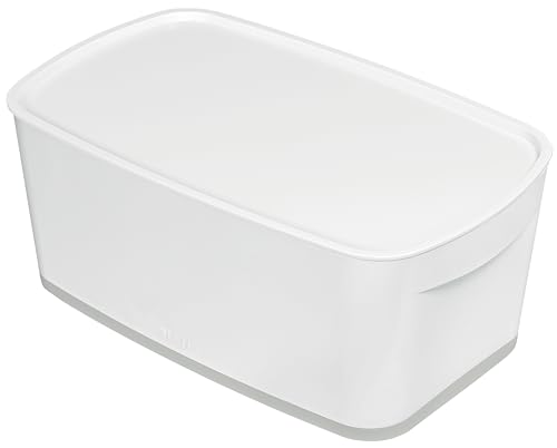 Leitz A5 MyBox Klein mit Deckel, Aufbewahrungsbox für Heim und Büro, 5 L, matte Oberfläche, Kunststoff, BPA-frei und lebensmittelecht, weiß/grau, 52291001 von Leitz