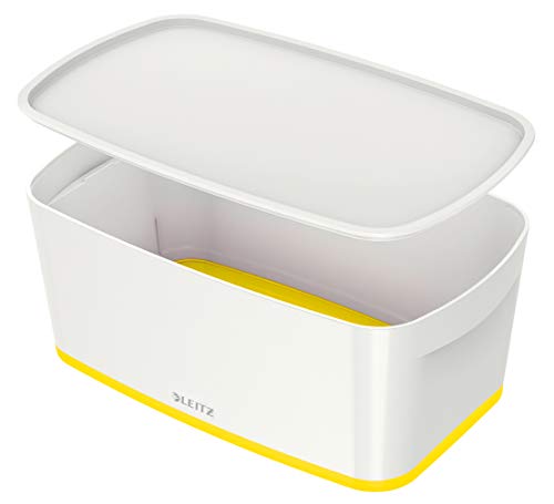 Leitz MyBox Aufbewahrungsbox mit Deckel, 5 Liter, Wasserabweisend, perlweiß /gelb, WOW, 52291016, Klein von Leitz