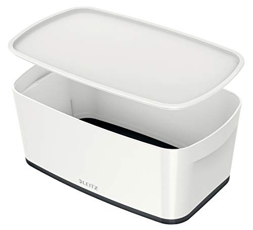 Leitz MyBox Aufbewahrungsbox mit Deckel, 5 Liter, Wasserabweisend, perlweiß /schwarz, WOW, 52291095 von Leitz