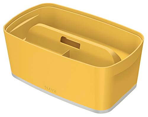 Leitz MyBox kleine Aufbewahrungsbox mit Deckel und Aufbewahrungsschale mit Griff, Warmes Gelb, Cosy-Serie, 52670019 von Leitz