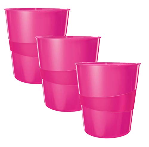 Leitz Papierkorb, 15 Liter, Kunststoff (Pink Metallic (3 Stück) von Leitz