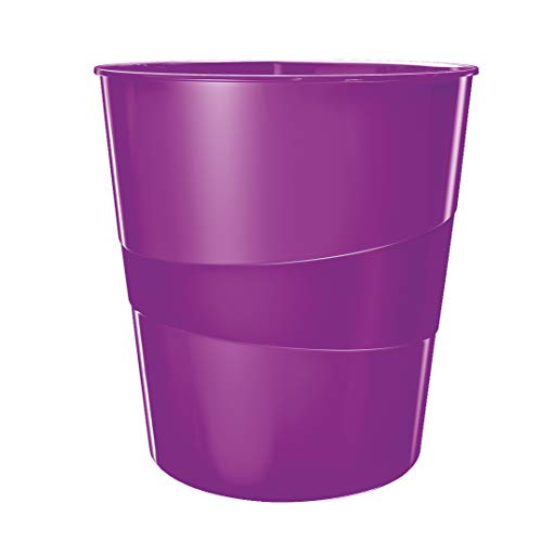 Leitz Papierkorb, 6er Pack, 15 Liter, Kunststoff, Violett, WOW, 52781062 von Leitz