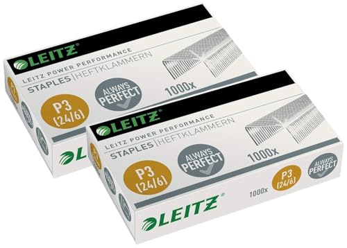 Leitz Power Performance Heftklammern P4 (24/8mm) P3 (24/6mm), Verzinkt (P3 24/6, 1 x 1000 Stück (Packung mit 2)) von Leitz