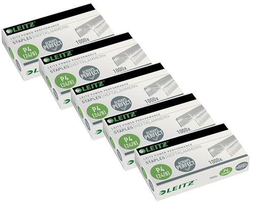 Leitz Power Performance Heftklammern P4 (24/8mm) P3 (24/6mm), Verzinkt (P4 24/8, 1 x 5000 Stück) von Leitz
