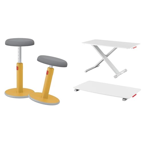 Leitz Ergo Set Active Sitz-Steh-Hocker + Schreibtisch-Aufsatz, Bürohocker mit 46 cm bis 79 cm Höhe, Höhenverstellbarer Aufsatz für Monitore & Laptops, TÜV & IGR-Zertifiziert, 65180019 + 65330085 von Leitz