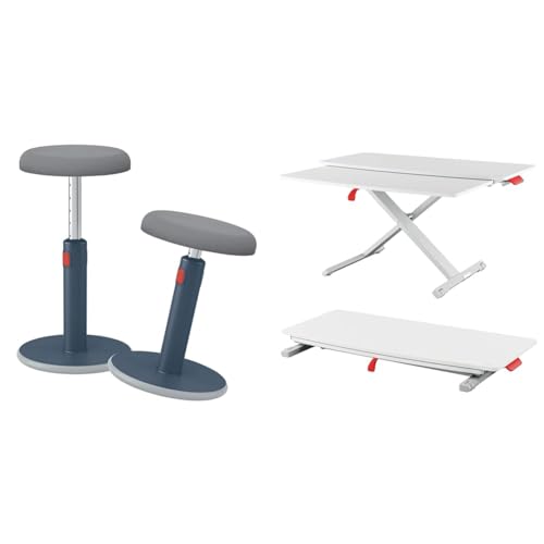 Leitz Ergo Set Active Sitz-Steh-Hocker + Schreibtisch-Aufsatz mit Tastaturablage, Bürohocker mit 46 cm bis 79 cm Höhe, Aufsatz für Monitore & Laptops, TÜV & IGR-Zertifiziert, 65180089 + 65320085 von Leitz