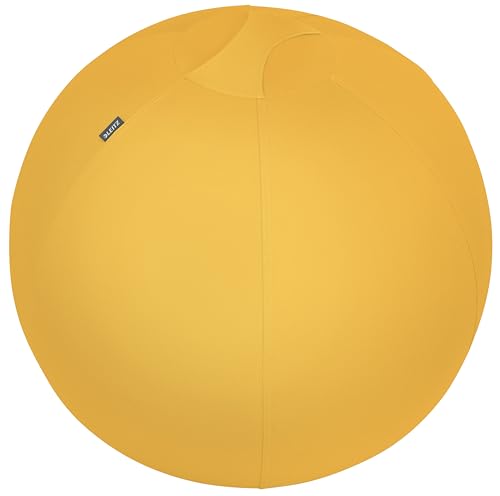 Leitz Sitzball für aktives Sitzen, Gymnastikball, Ergonomische Alternative zum Schreibtischstuhl, 65 cm Durchmesser, inkl. Stoffbezug, Innenball, Inkl. Handluftpumpe, Ergo Cosy Serie, Gelb, 52790019 von Leitz