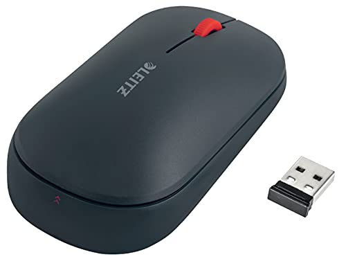 Leitz SureTrack Kabellose Bluetooth-Maus, Beidhändige Maus für Laptop/Computer, Bluetooth oder 2,4 GHz USB-A Dongle Anschluss, Windows, Android & Apple, Cosy Serie, Samtgrau, 65310089 von Leitz