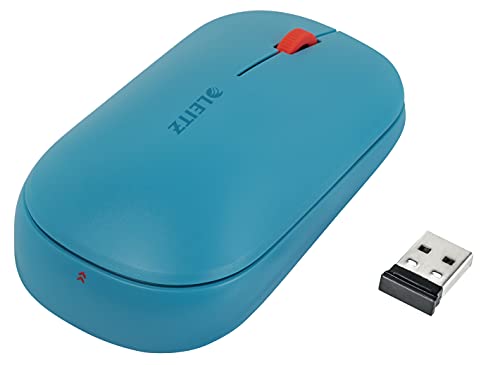 Leitz SureTrack Kabellose Bluetooth-Maus, Beidhändige Maus für Laptop/Computer, Bluetooth oder 2,4 GHz USB-A Dongle Anschluss, Windows, Android & Apple, Cosy Serie, Sanftes Blau, 65310061 von Leitz