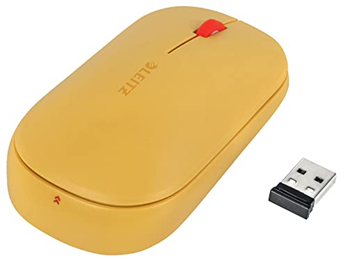 Leitz SureTrack Kabellose Bluetooth-Maus, Beidhändige Maus für Laptop/Computer, Bluetooth oder 2,4 GHz USB-A Dongle Anschluss, Windows, Android & Apple, Cosy Serie, Warmes Gelb, 65310019 von Leitz