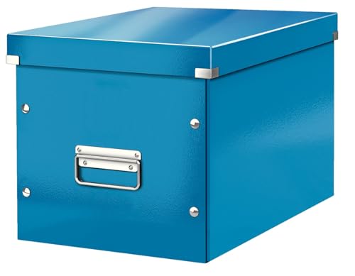 Leitz WOW Click & Store Aufbewahrungsbox mit Griffen, Würfelform groß passend für Kallax Regal, stabil und faltbar, Blau, 61080036 von Leitz