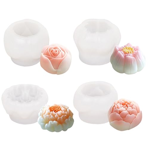 4pcs Silikonblütenformen, hitzebeständige flexible Nicht-Stick-Blume-Silikonform zum Backen von Seifenkuchen Jelly Pudding Schokoladendesserts Form von Lejelyma