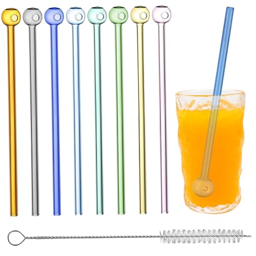 8Pcs Glass Straws with Cleaning Brush, Colorful Shatter Resistant Reusable Straight Clear Long Glass Straws for Juice, Cocktails, Drinks, Coffee Shatter Resistant von Lejelyma