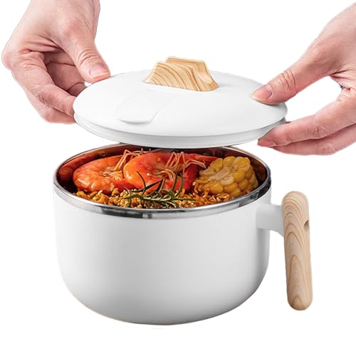 Ramenschale mit Griff & Deckel 7x5 und leckeres Edelstahl Ramen -Nudelschale mit Entwässerung und belüftetem Loch für Zuhause, Büro, Schule, Schule von Lejelyma
