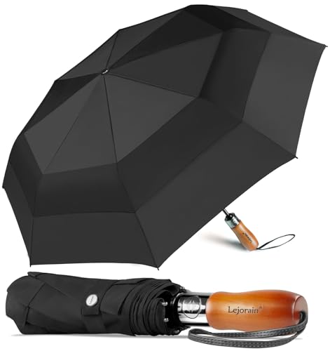 Lejorain 137,2 cm großer Regenschirm, automatisches Öffnen und Schließen, mit faltbarer Golfgröße und 210T Dupont-Teflon-Beschichtung, belüftet, winddicht, Doppeldach für Damen und Herren, Schwarz Lejorain 137,2 cm großer Regenschirm, automatisches Öffnen und Schließen, mit faltbarer Golfgröße und 210T Dupont-Teflon-Beschichtung, belüftet, winddicht, Doppeldach für Damen und Herren, Schwarz von Lejorain