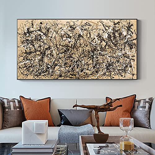 Abstrakte Kunst, Gemälde, Herbstrhythmus, von Jackson Pollock, Leinwand, Poster und Drucke, Wandkunst für Wohnzimmer, groß, 163 x 81 cm/64 x 32 Zoll, mit schwarzem Rahmen von Leju Art