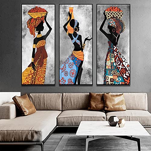 African Etnicos Tribal Wall Art Paintings Black Women Poster Large Canvas Print Abstract Art Picture Decor 20x40cm(8inx16in) x3Pcs inner frame von Leju Art