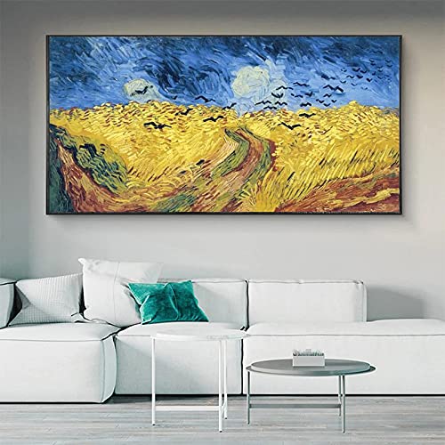 Berühmte Van Gogh-Gemälde Reproduktion mit Crow's Wheat Field Art Posters und Drucke auf Leinwand HD Wohnzimmerdekoration 40 x 80 cm (15,7 x 31,5 Zoll) rahmenlos von Leju Art