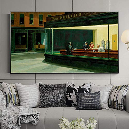 Berühmtes Gemälde Edward Hopper Nighthawks Leinwand Poster und Drucke Wandkunst für Wohnzimmer Großes Kunstwerk 60"x30"(153x75cm) Innen gerahmt von Leju Art