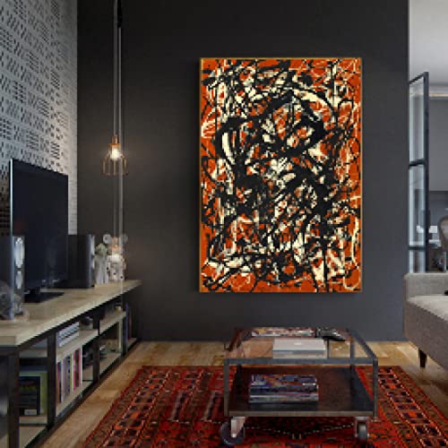 Canvas oil painting Jackson Pollock《Free Form》Artwork Poster Picture Modern Wall Art decor Home Living room Decoration 24x32inch/60x80cm with-Golden-Frame von Leju Art