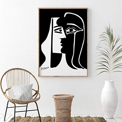 Leju Art Der Kuss Poster Picasso Wandkunst Matisse Abstrakte Frau Leinwand Gemälde Schwarz-Weiß-Bilder auf Hauswanddekoration 40x60cm (16x24in) Rahmenlos von Leju Art