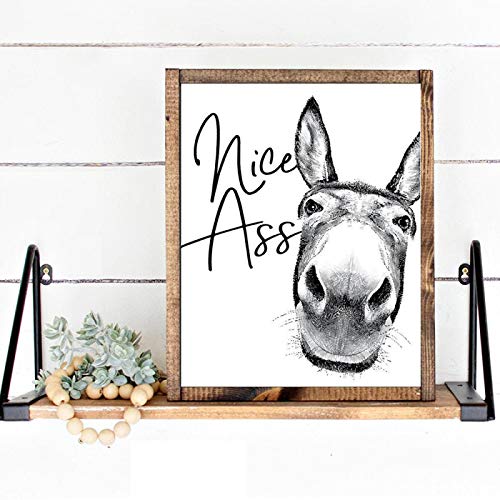 Esel Poster Nice Ass" Zitat Lustiges Schild Vintage Schwarz Weiß Wandkunst Leinwand Bilder Drucke für Toilette Badezimmer Dekor 30X40cm (12x16in) Rahmenlos von Leju Art