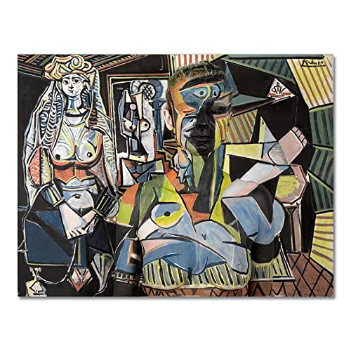 Frauen von Algier von Pablo Picasso Poster und Drucke Gemälde auf Leinwand Wandkunst Bild für Wohnzimmer Schlafzimmer Dekoration 62x85cm(25x34in) Innenrahmen von Leju Art