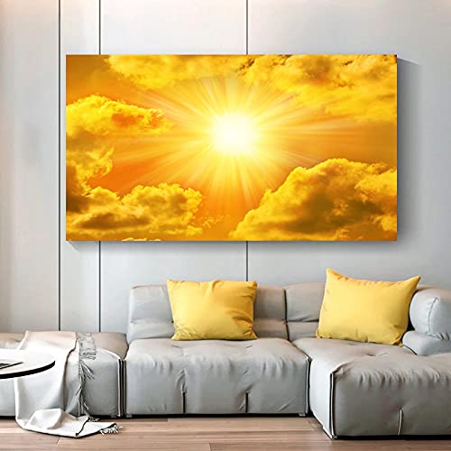 Himmel Wolken Sonne Bild Landschaft Leinwand Malerei Wandkunst Bilder für Wohnzimmer Schlafzimmer Restaurant Moderne Dekoration 70x120cm (27.6x47.2in) Rahmenlos von Leju Art