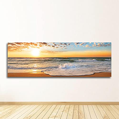 Leinwand Bilder Große Bilder für Wohnzimmer Leinwand Gemälde Strand Meer Wandkunst Nordischer Sonnenuntergang Poster und Drucke Wohnkultur 60 * 180 cm (23,6 x 70,9 Zoll) Rahmenlos von Leju Art