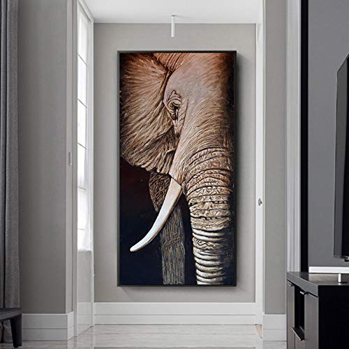 Leinwandbilder XXL Afrikanischer Elefant Leinwand Kunst Gemälde Tier Poster und Drucke Vertikale Wandkunst Bilder für Wohnzimmer Dekor 24x48 Zoll (60x120cm) Rahmenlos von Leju Art