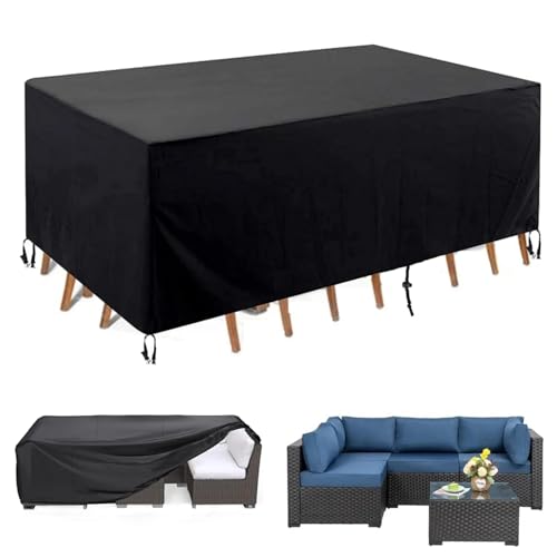 Leju Art Gartenmöbel Abdeckung Alle Größen Schutzhülle für Gartentisch 420D Oxford Polyester Wetterfest Abdeckhaube für Gartenmöbel und Rechteckige Sitzgarnituren-160x60x95cm(LxBxH)-Schwarz von Leju Art