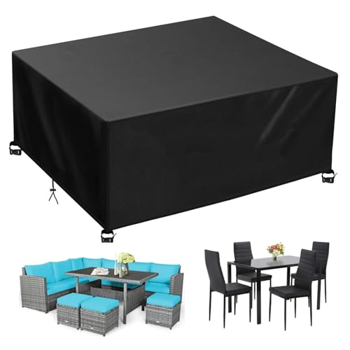Leju Art Gartenmöbel Abdeckung Wasserdicht 410x405x75cm(LxWxH) Große Abdeckhauben für Möbelsets Winddicht,UV-Beständiges Abdeckplane Gartenmöbel Winterfest Schutzhülle für Gartentisch Sitzgruppe von Leju Art