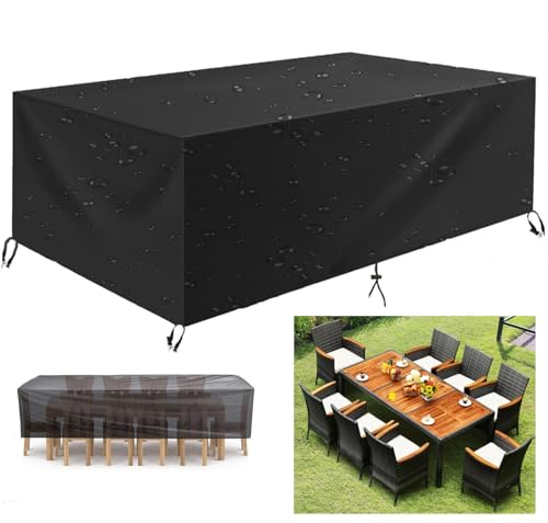 Leju Art-Gartentisch Abdeckung Gartenmöbel Abdeckplane Wasserdichtes Winddicht Anti-UV Gartenmöbel Schutzhülle für Gartentisch Sitzgarnituren Schutzhülle-Rechteckige 450x350x80cm(LxWxH)-Schwarz von Leju Art