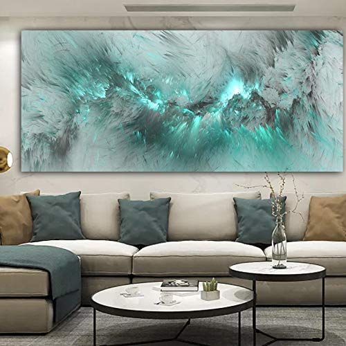 Leju Art Großes hellgrünes Wolkenkunst-Poster und Druck, abstraktes Ölgemälde, riesiges Leinwand-Wandkunstbild für Wohnzimmer, modern, 75 x 131 cm/30 x 52 Zoll – rahmenlos von Leju Art