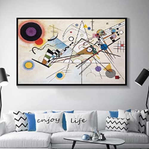 Leju Art Moderne abstrakte Wandkunst von Wassily Kandinsky Leinwanddruck Gemälde Poster für Wohnzimmerdekoration gerahmte Bilder 51 x 36 Zoll/130 x 90 cm mit schwarzem Rahmen von Leju Art