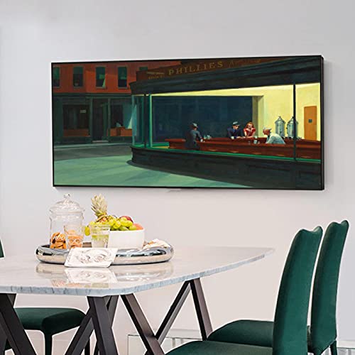 Leju Art Nachtschwärmer von Edward Hopper Berühmte Kunstgemälde Große Wandkunstdrucke Leinwandbilder Wanddekoration für Wohnzimmer Wandbild 102 x 50 cm/40 x 20 Zoll mit schwarzem Rahmen von Leju Art