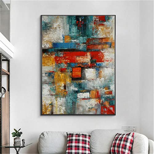 Leju Art Orange, Grün, Weiß, Farbblockmuster, abstraktes Leinwandbild, Gemälde, Heimdekoration, Wandbild für Wohnzimmer, großes Wandbild, 32 x 48 Zoll/80 x 120 cm mit schwarzem Rahmen von Leju Art