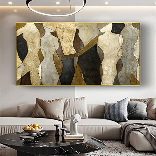 Leju Art Picasso Goldenes Gemälde Braun Gold Bronze Wandkunst Figur Bild Wohnkultur Wohnzimmer Modern Großes Leinwandbild 70x140cm/28x55inch mit goldenem Rahmen fertig zum Aufhängen von Leju Art