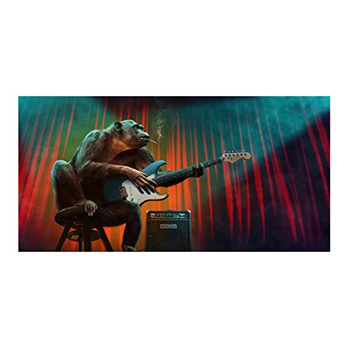 Lustige Kunst Affe Spielt Gitarre Leinwand Gemälde Kunstposter Tiere Hippie Wandkunst Bilder für Wohnzimmer Dekor 80x145cm(32x57in) Rahmenlos von Leju Art