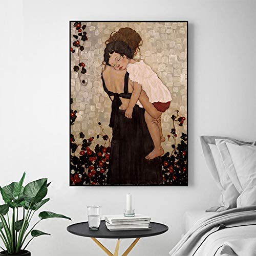 Moderne Wohnkultur Drucke und Poster Mutter Kind hält ihr Baby Malerei Figur auf Leinwand Wandkunst Bild 72 x 95 cm (29 x 37 Zoll) innen gerahmt Leinwanddrucke dekor von Leju Art