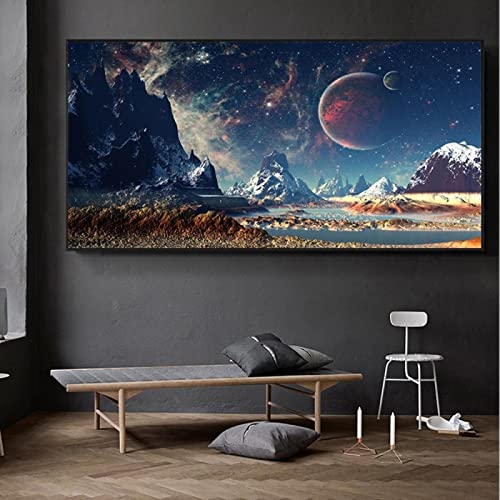 Out-Space Planet Galaxy Poster Universum Sterne Planeten Leinwand Gemälde Drucke Wandkunst Große Landschaftsbilder Wandbild 60x123cm (24x48in) Rahmenlos von Leju Art