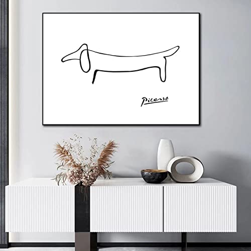 Picasso Abstrakte Linie Kunstdruck Dackel Hund Leinwand Poster Minimalistische Wandkunst Malerei Nordische Bilder Wohnzimmer Dekor 18x12inch/45x30cm mit schwarzem Rahmen von Leju Art