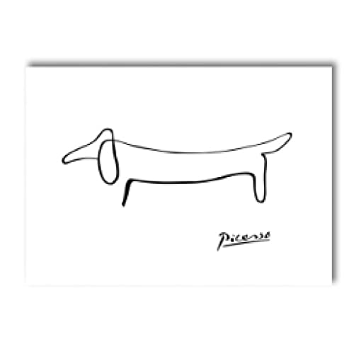 Picasso Abstrakte kreative Linie Kunstdruck Dackel Hund Leinwand Poster minimalistische Wandkunst Malerei nordische Bilder Dekor 20 x 30 cm (8 x 12 Zoll) innen gerahmt und gespannt von Leju Art
