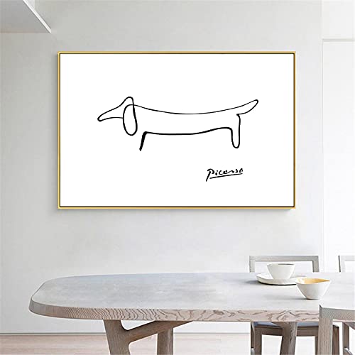 Picasso Kreative Abstrakte Linie Print Dackel Hund Leinwand Poster Minimalistische Wandkunst Malerei Bilder Wohnzimmer Dekor 40X60cm (16x24in) Rahmenlos von Leju Art
