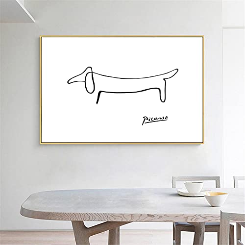 Picasso Kreative Abstrakte Linie Print Dackel Hund Leinwand Poster Minimalistische Wandkunst Malerei Bilder Wohnzimmer Dekor 80X120cm (31x47in) Rahmenlos von Leju Art