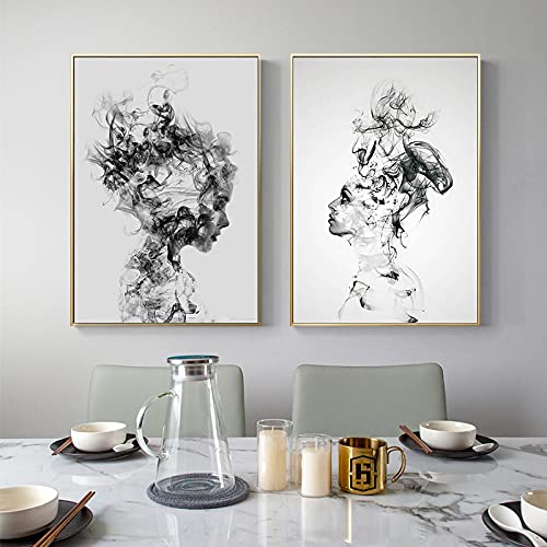 Schwarz und Weiß Frauen Bild Wandkunst Nordic Poster und Drucke Moderne Leinwand Malerei Home Schlafzimmer Dekor Poster 40x60cm (15,7x23,6in) x2 Rahmenlos von Leju Art