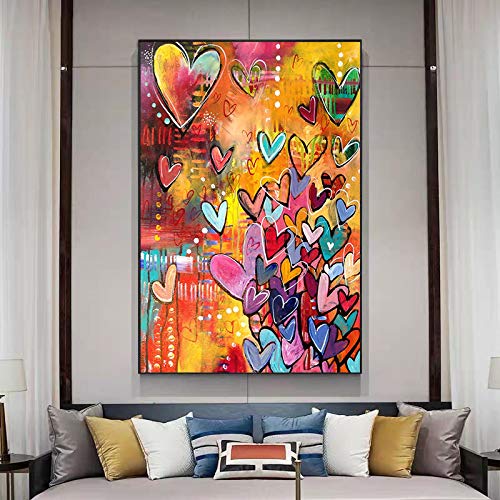 Street Graffiti Art Bunte Liebe Herzen Leinwand Gemälde Poster und Druck Wandkunst Bild für Wohnzimmer Wohnkultur 30X40cm (12x16in) Rahmenlos von Leju Art