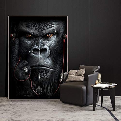 Tier Leinwand Poster und Druck Gorilla Affe Wandkunst Home Office Decor Bild Schwarz-Weiß-Malerei für Wohnzimmer 50x70cm (19,7x27,6in) Rahmenlos von Leju Art