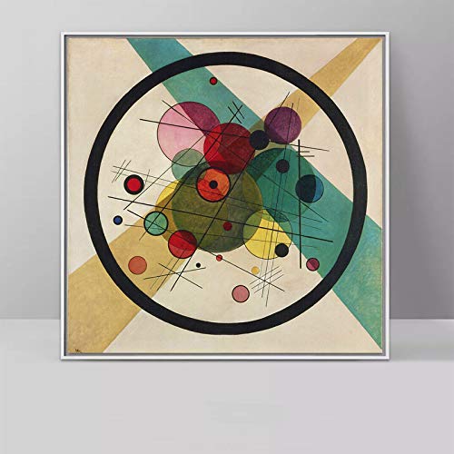 Wassily Kandinsky In The Black Circle Klassische Kunst Poster Leinwand Malerei Wandkunst Bild für Wohnzimmer Home Mural Decor 85X85cm (33.5x33.5in) Rahmenlos von Leju Art